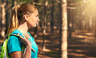 Buy stock photo Cropped shot of a sporty young woman out in nature