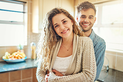 Buy stock photo Cropped shot of an affectionate couple spending time together at home