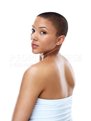 Buy stock photo Portrait of a beautiful young woman striking a pose against a white background
