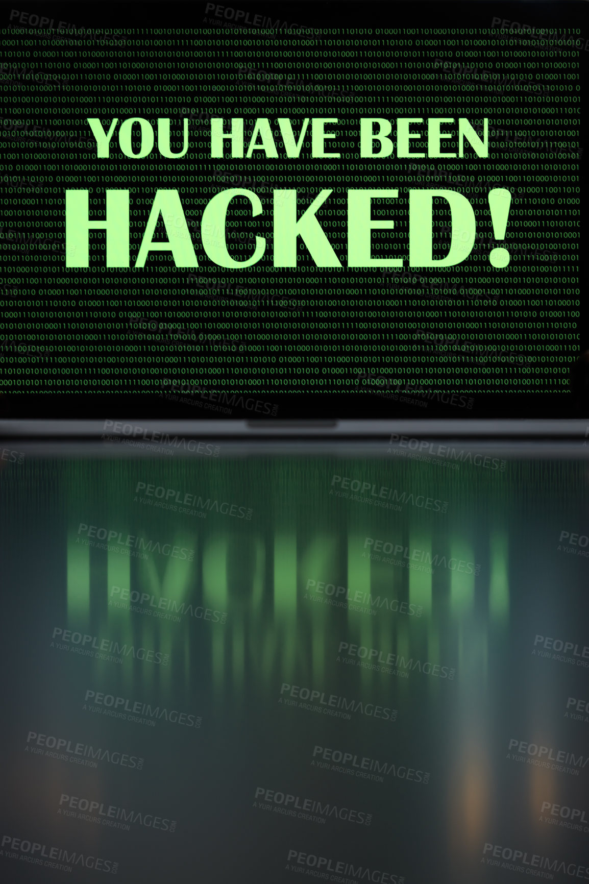 Buy stock photo Shot of a laptop with the words “You have been hacked” on it