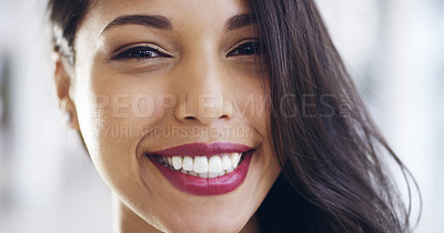 Buy stock photo Cropped shot of a confident young businesswoman working in a modern office