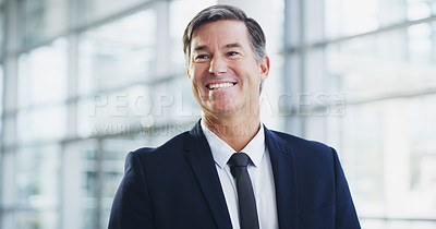 Buy stock photo Cropped shot of a mature businessman walking through a modern office