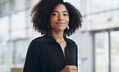 Buy stock photo Portrait, startup and black woman with business, confident and creative agency with entrepreneur. Face, female person or employee with success, creativity and professional with a career and happiness