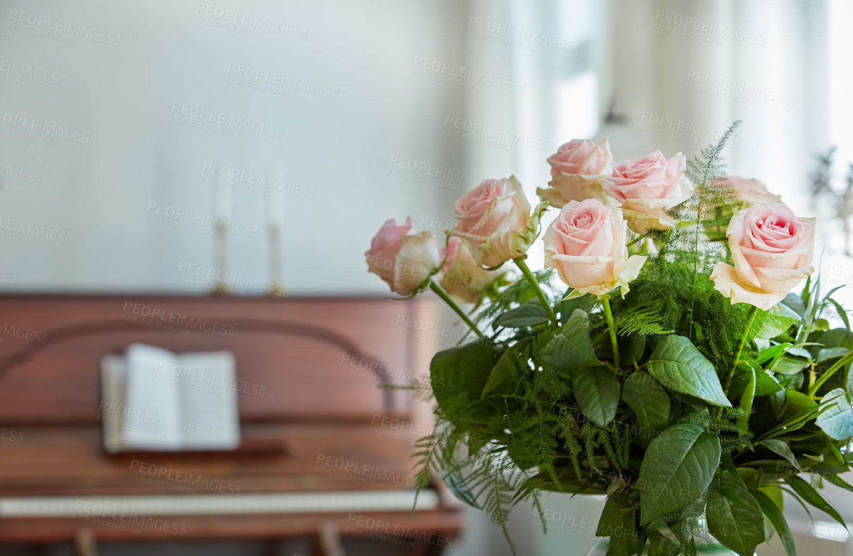 Buy stock photo A beautiful red and pink roses in a vase