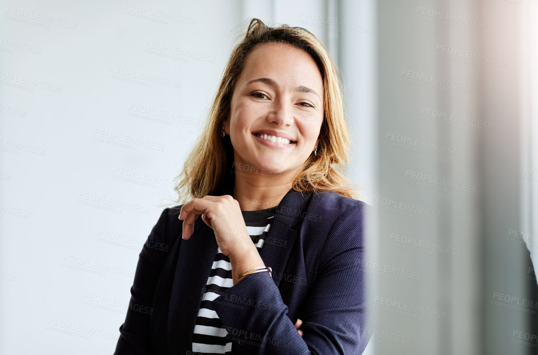 Buy stock photo Portrait of an attractive businesswoman posing in her office at work