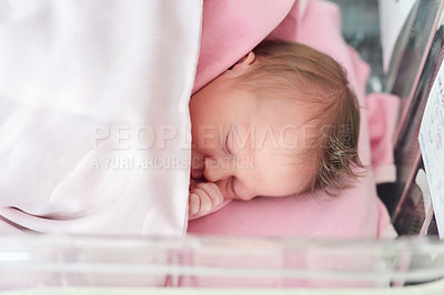 Buy stock photo Shot of a newly born baby girl in the hospital