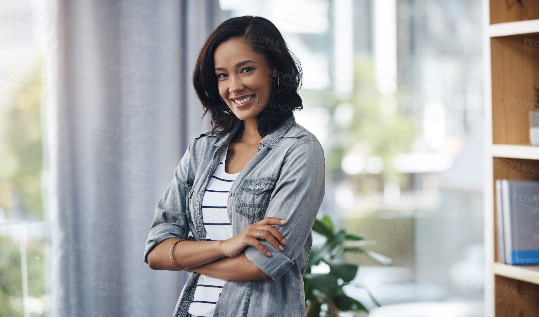 Buy stock photo Portrait of a young woman relaxing at home