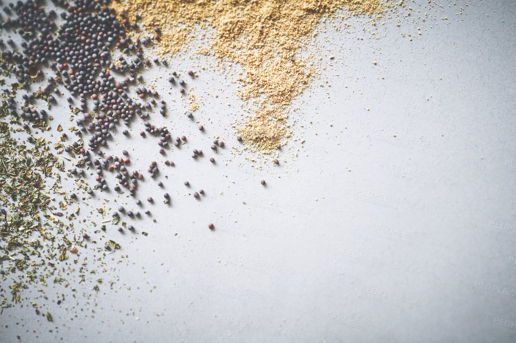 Buy stock photo Black pepper, seasoning and spices by white background for ingredients, herbs and aroma for sensory appeal. Mockup space, seeds and flavor for cooking with condiment, peppercorn and dry in studio