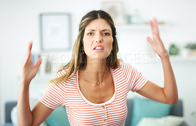 Buy stock photo Cropped shot of an attractive woman at home