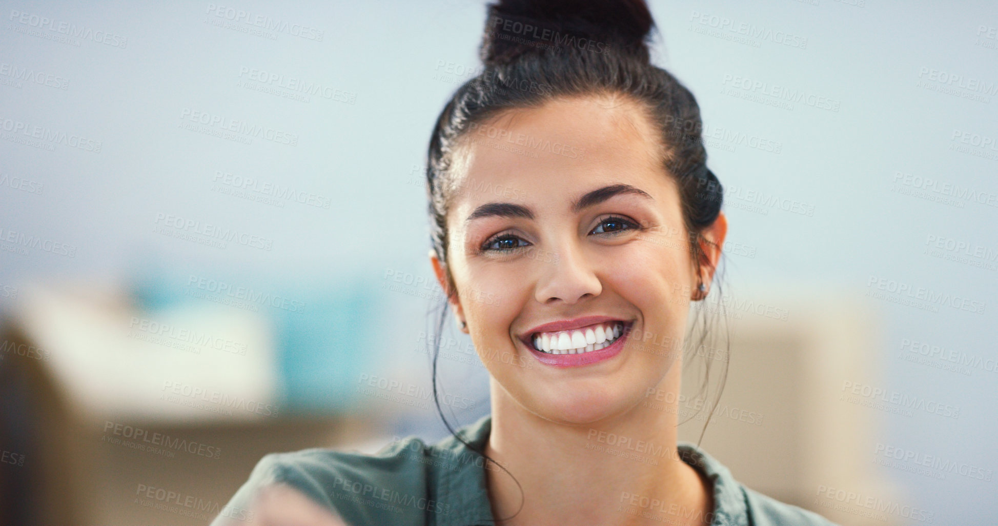 Buy stock photo  Portrait of a young woman in her new home 