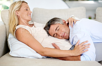 Buy stock photo Cropped shot of an affectionate mature couple sharing a tender moment together at home