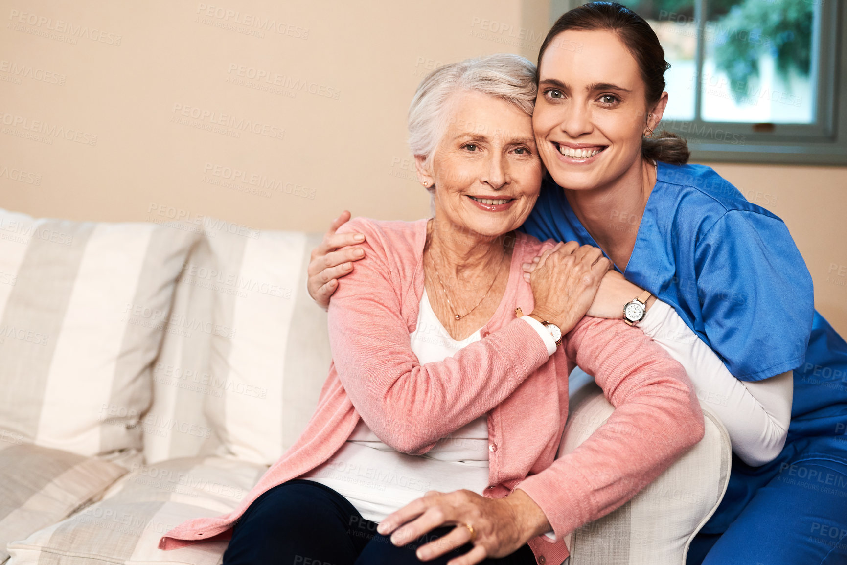 Buy stock photo Cropped shot of a female nurse with her senior patient