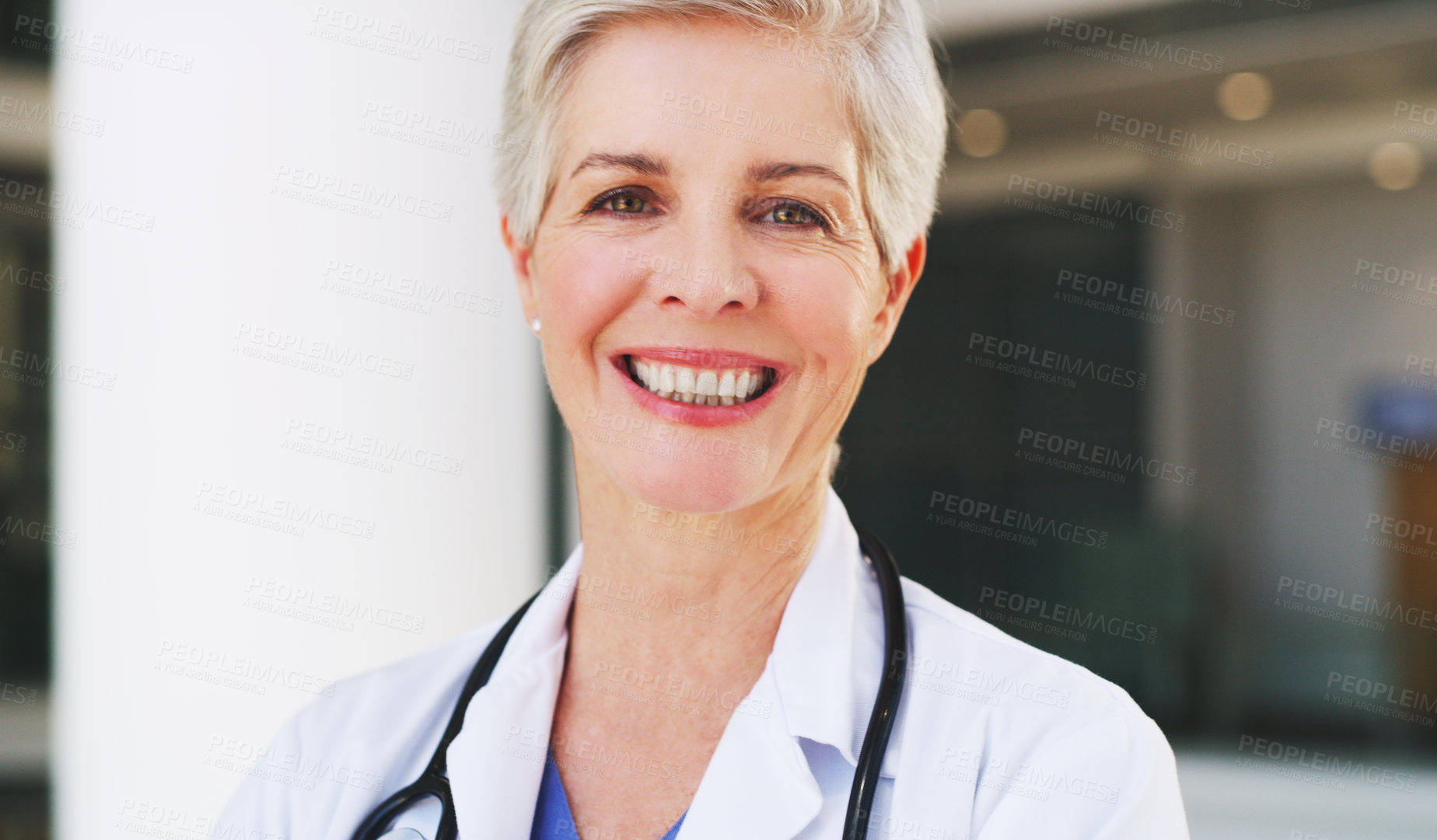 Buy stock photo Healthcare, woman or senior doctor in portrait for trust, research leadership and health insurance in a hospital or clinic. Medical, innovation female worker for goal, motivation or happy with career