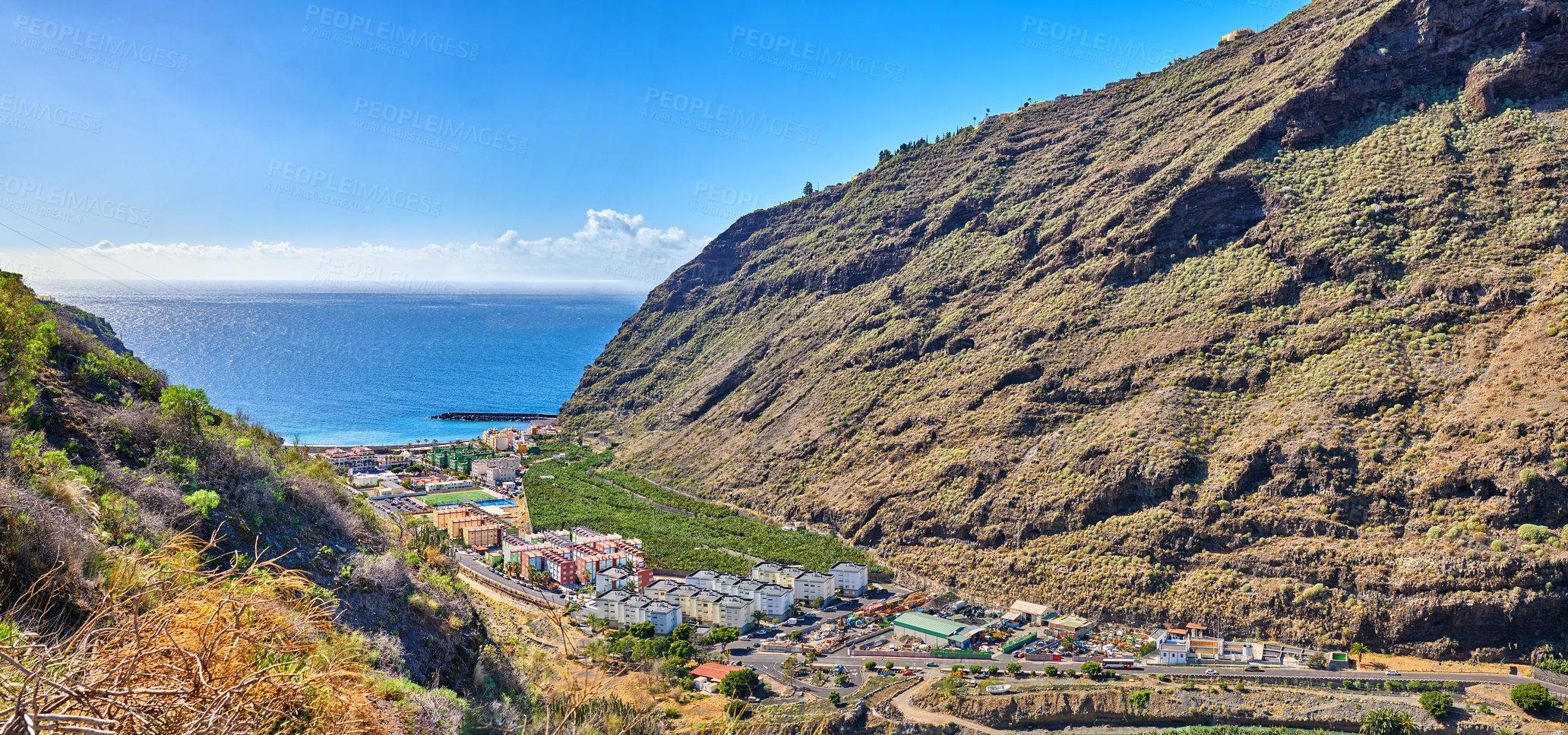 Buy stock photo Puerto de Tazacorte - Small village with black beach, La Palma, Spain