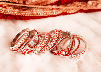 Buy stock photo Shot of beautiful bangles for a bride to wear at a traditional wedding