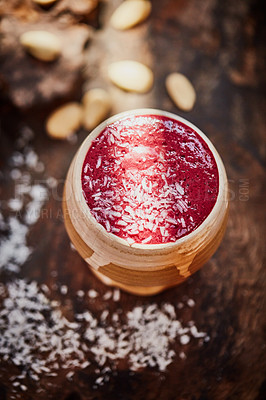 Buy stock photo Shot of a freshly made healthy snack on a table