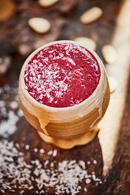 Buy stock photo Shot of a freshly made healthy snack on a table