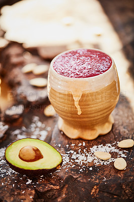 Buy stock photo Shot of a freshly made healthy snack on a table