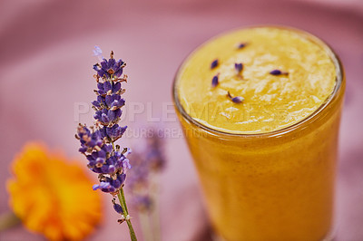 Buy stock photo Shot of a freshly made healthy smoothie on a table