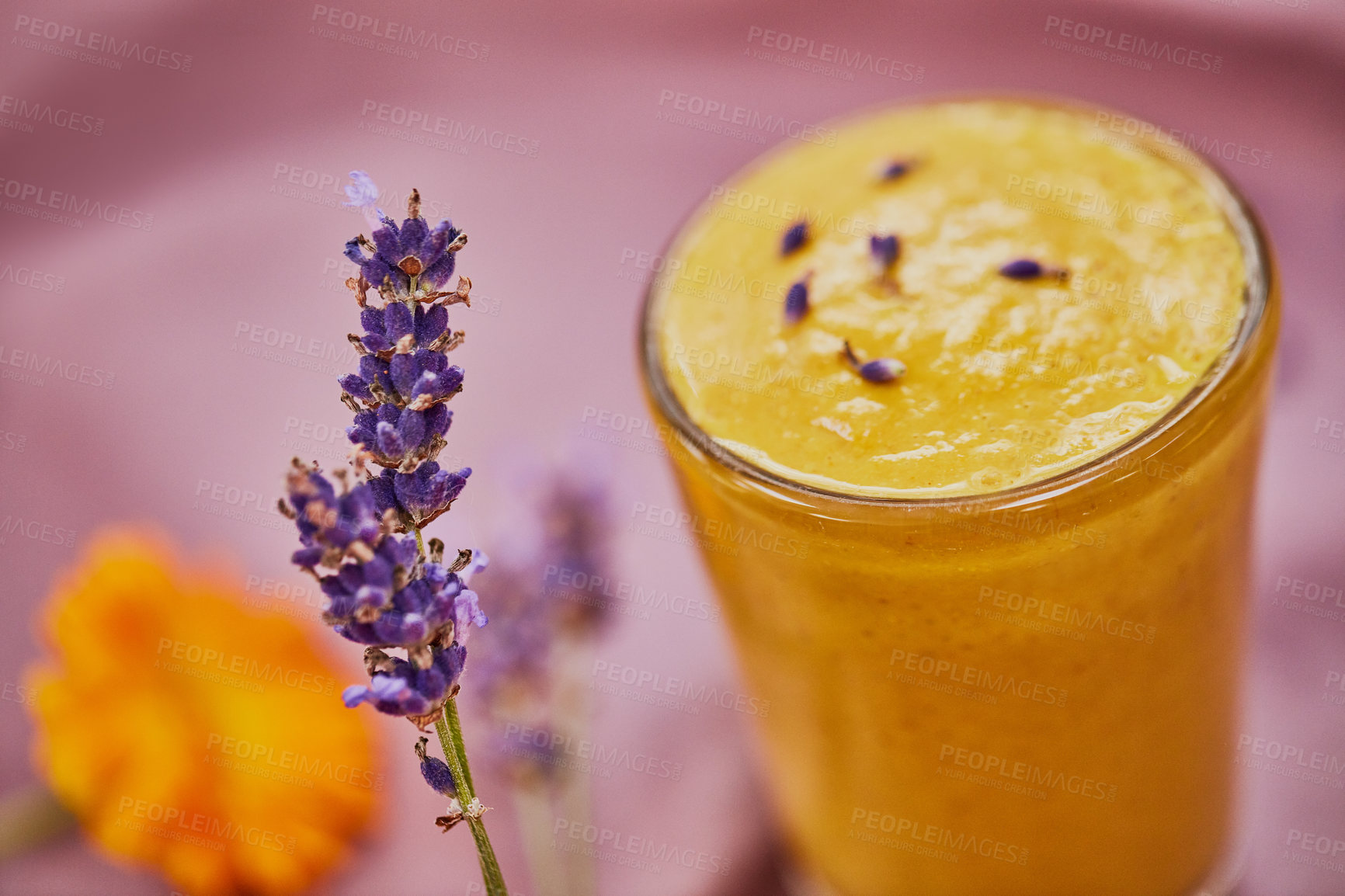 Buy stock photo Shot of a freshly made healthy smoothie on a table