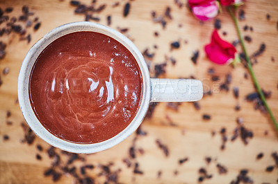 Buy stock photo Shot of a freshly made chocolate snack in a cup on a table