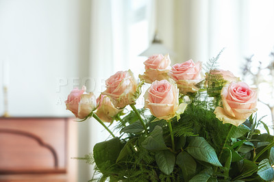 Buy stock photo A beautiful red and pink roses in a vase