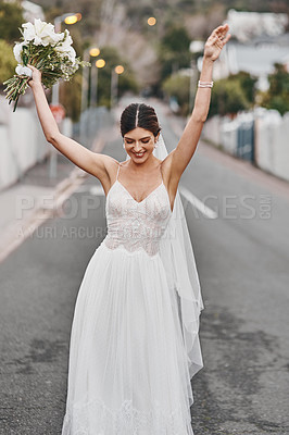 Buy stock photo Cropped shot of a beautiful bride standing outside