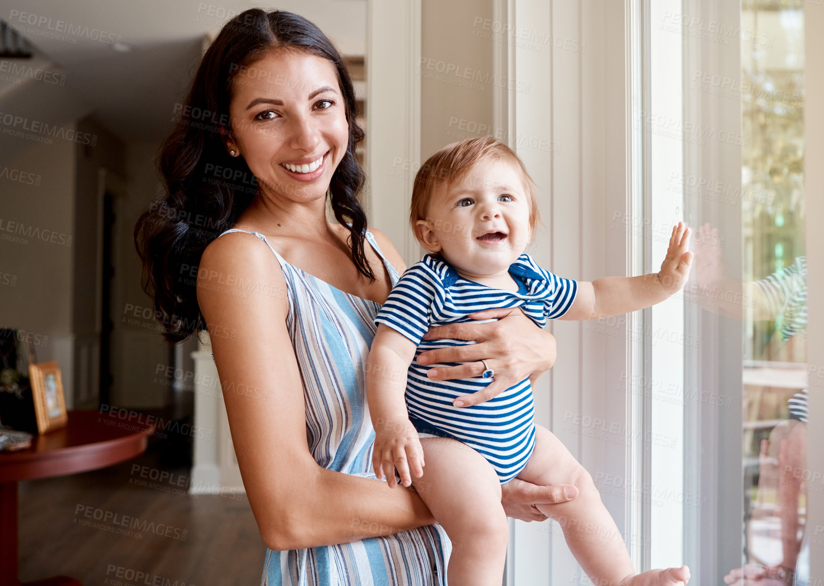 Buy stock photo Portrait of a mother bonding with her baby boy at home