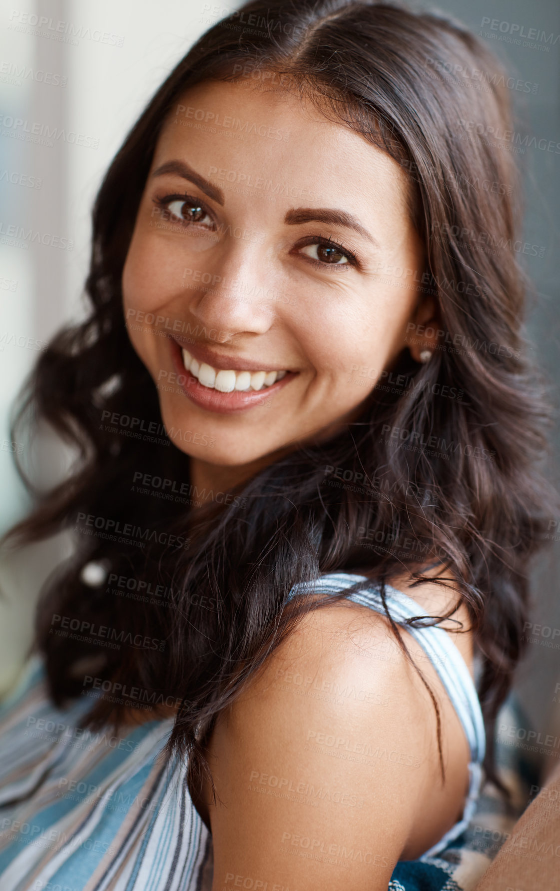 Buy stock photo Portrait of an attractive young woman at home