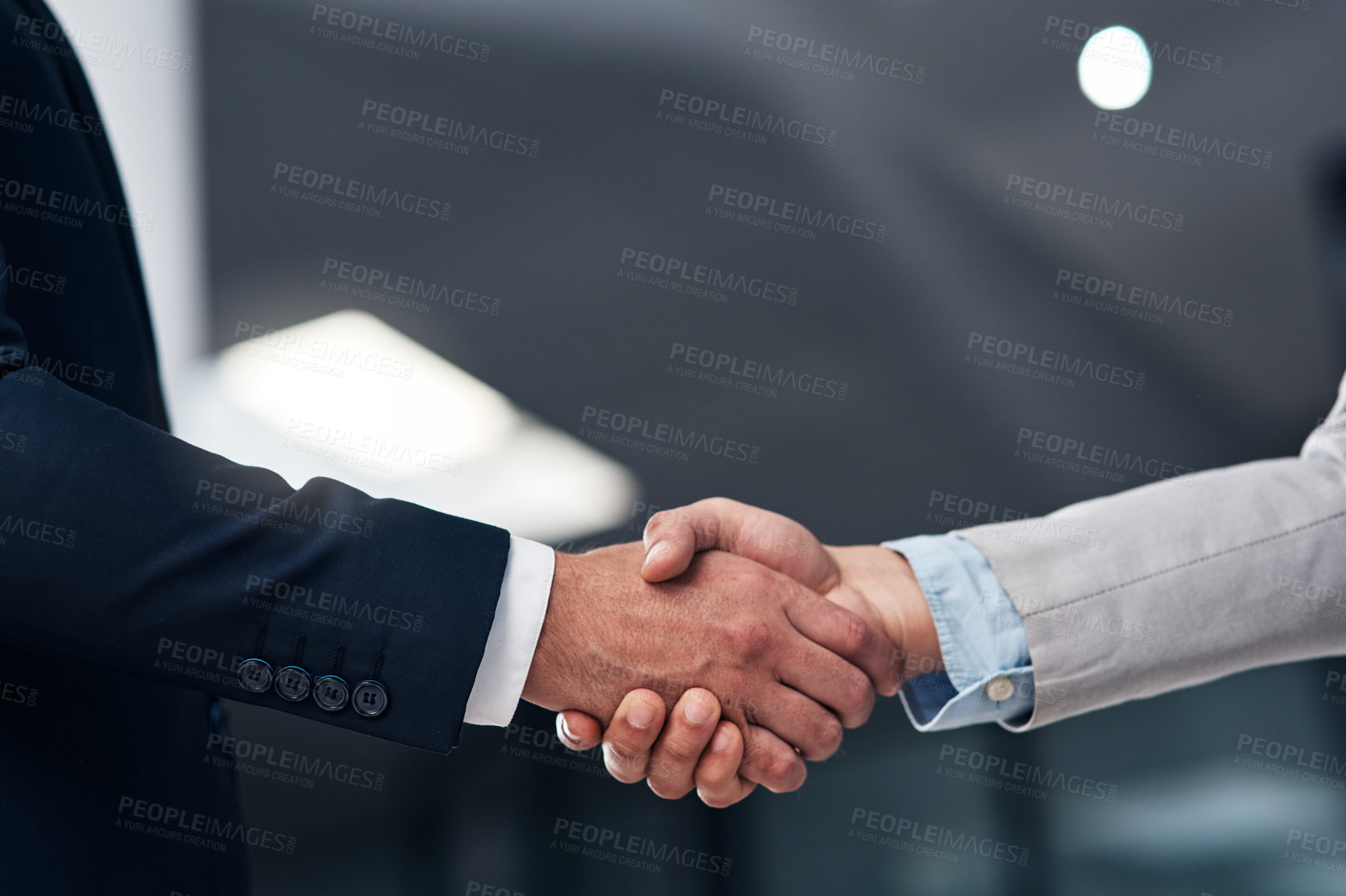 Buy stock photo Handshake, partnership and hands of business men in office for agreement, recruitment deal and thank you. Corporate, collaboration and male workers shaking hand for onboarding, support and teamwork