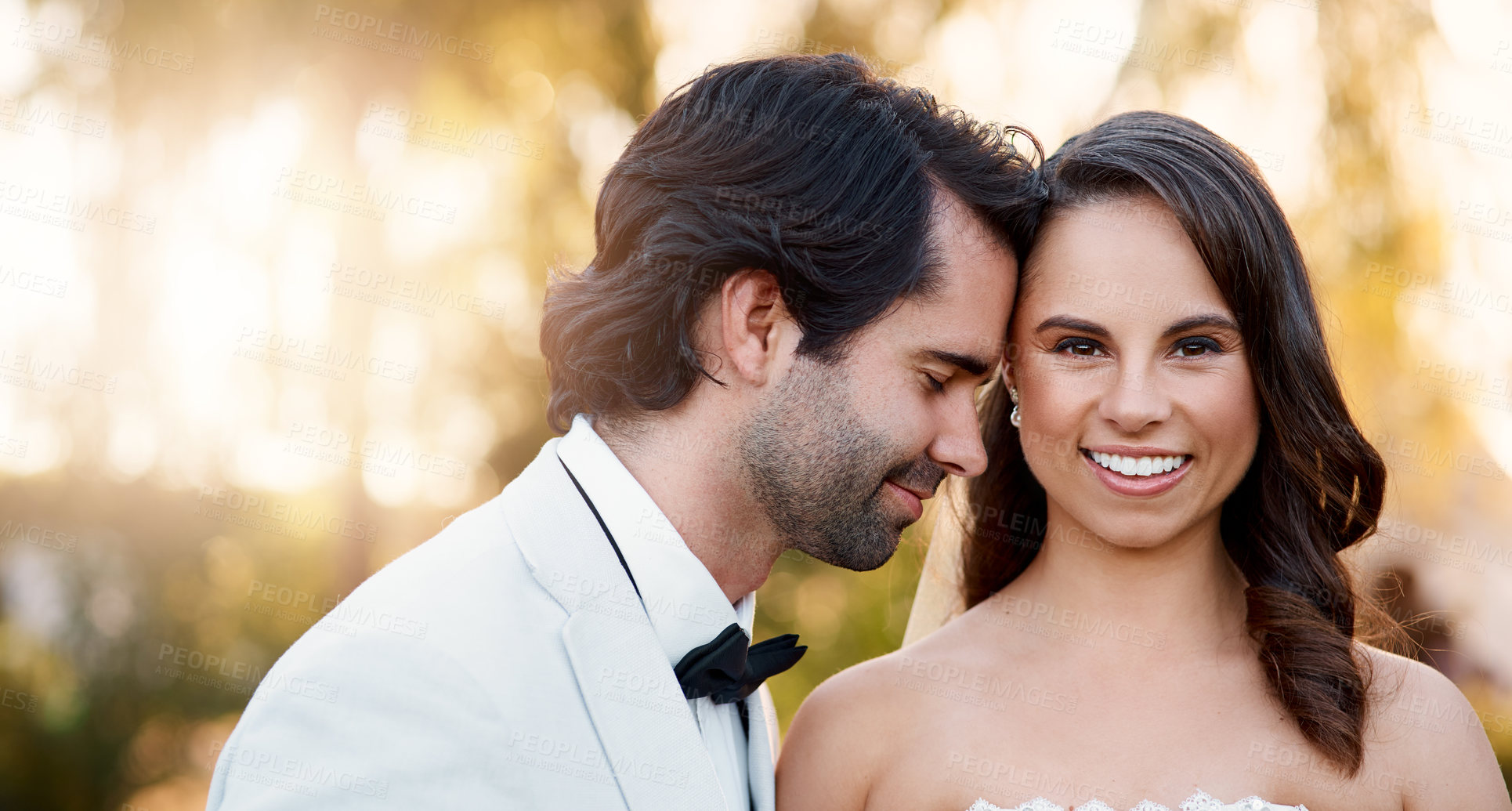 Buy stock photo Cropped shot of a young couple on their wedding day