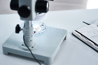 Buy stock photo Closeup shot of a microscope in a lab