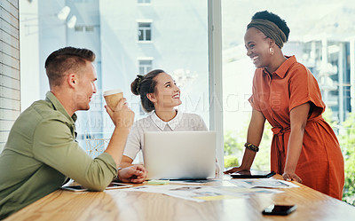 Buy stock photo Cropped shot of a diverse group of business colleagues having a discussion in the office