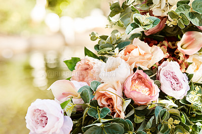 Buy stock photo Still life shot of a beautiful bouquet of flowers outdoors