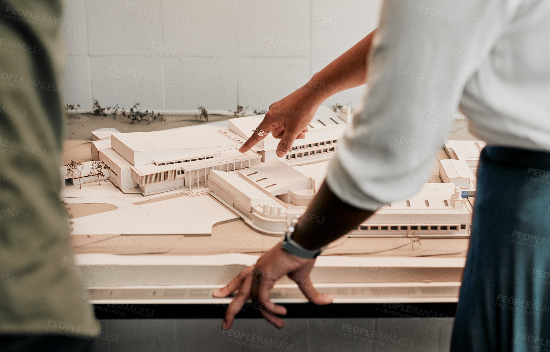 Buy stock photo Cropped shot of two unrecognizable architects working together in a modern office