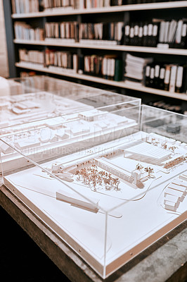 Buy stock photo Closeup shot of an architectural model in an empty office