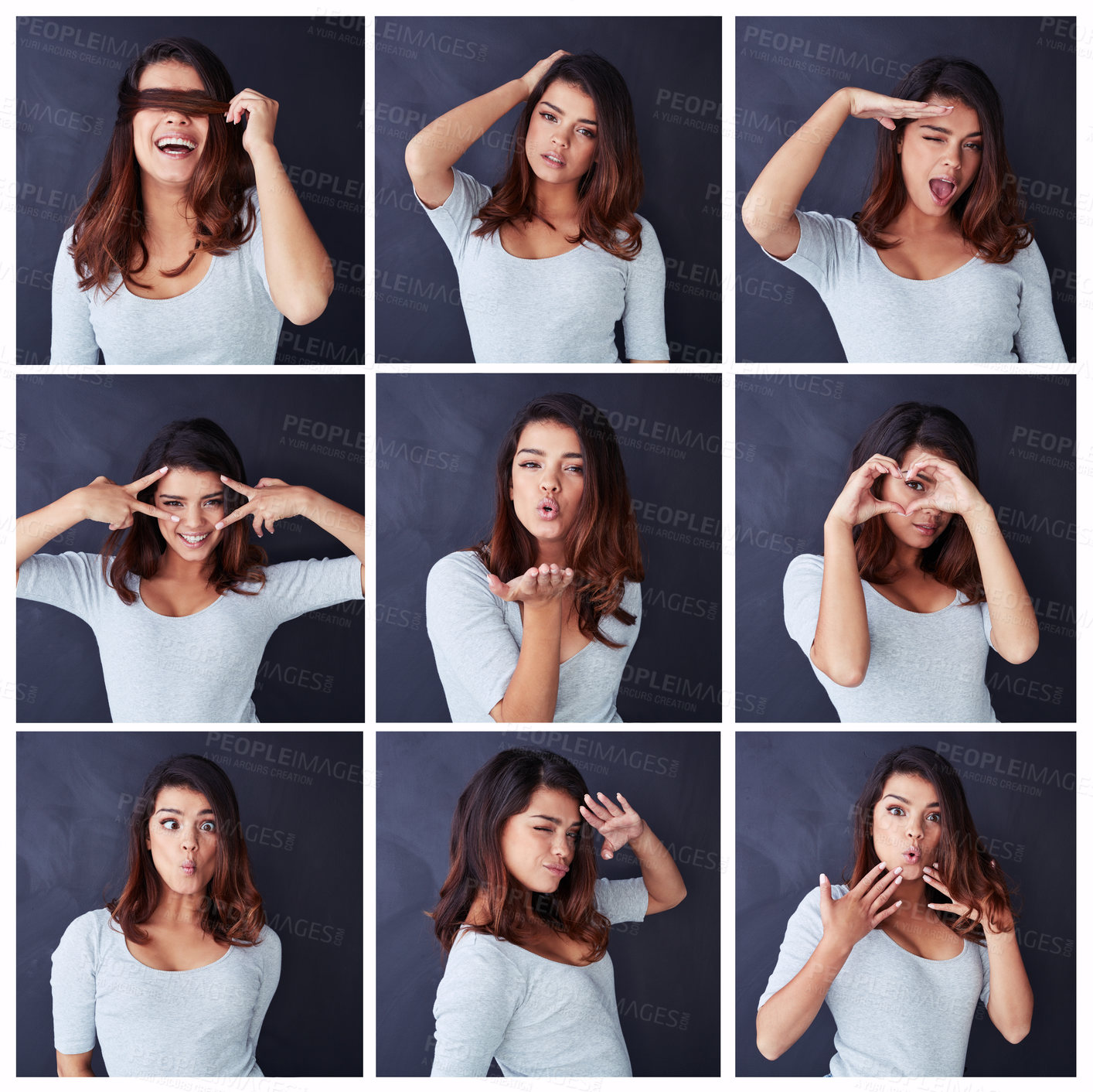 Buy stock photo Composite shot of a beautiful young woman posing in the studio