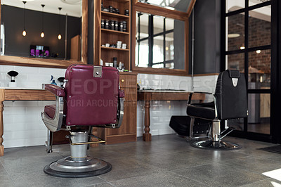 Buy stock photo Still life shot of an empty modern salon and barbershop