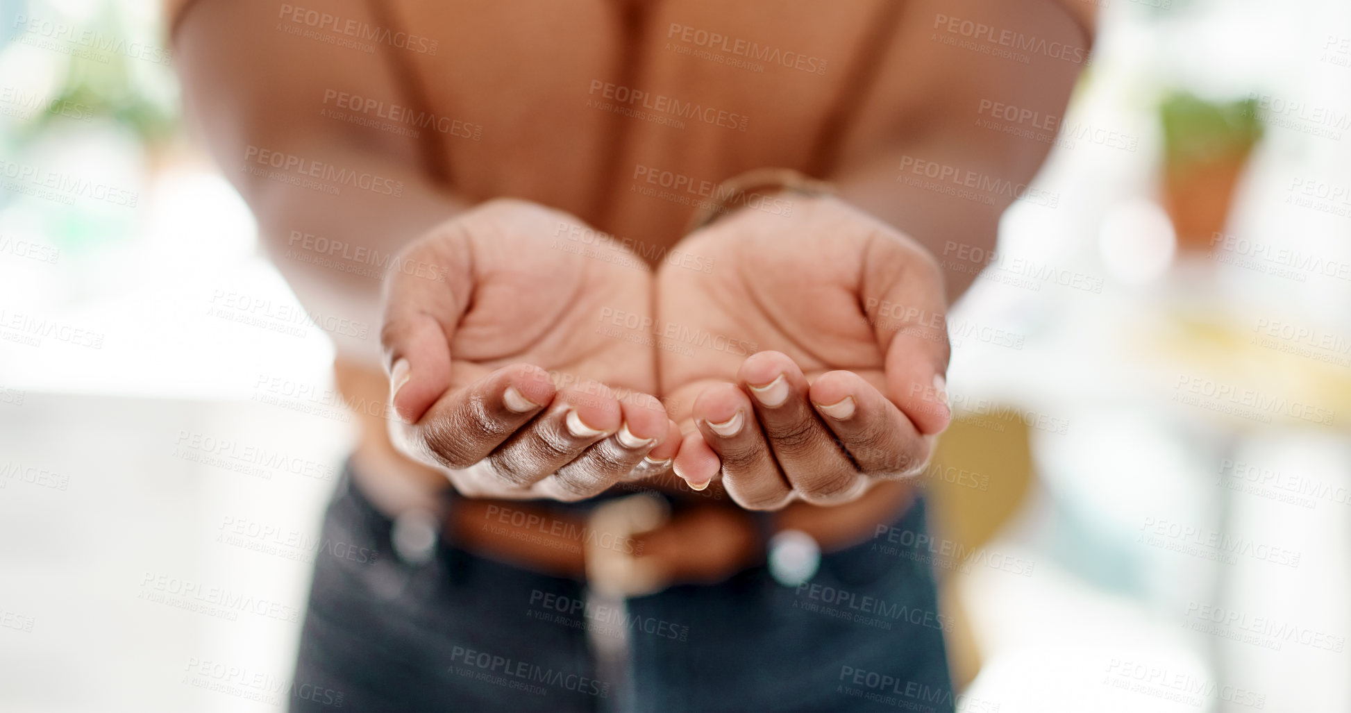 Buy stock photo Cropped shot of an unrecognizable businesswoman  posing with her hands cupped inside an office