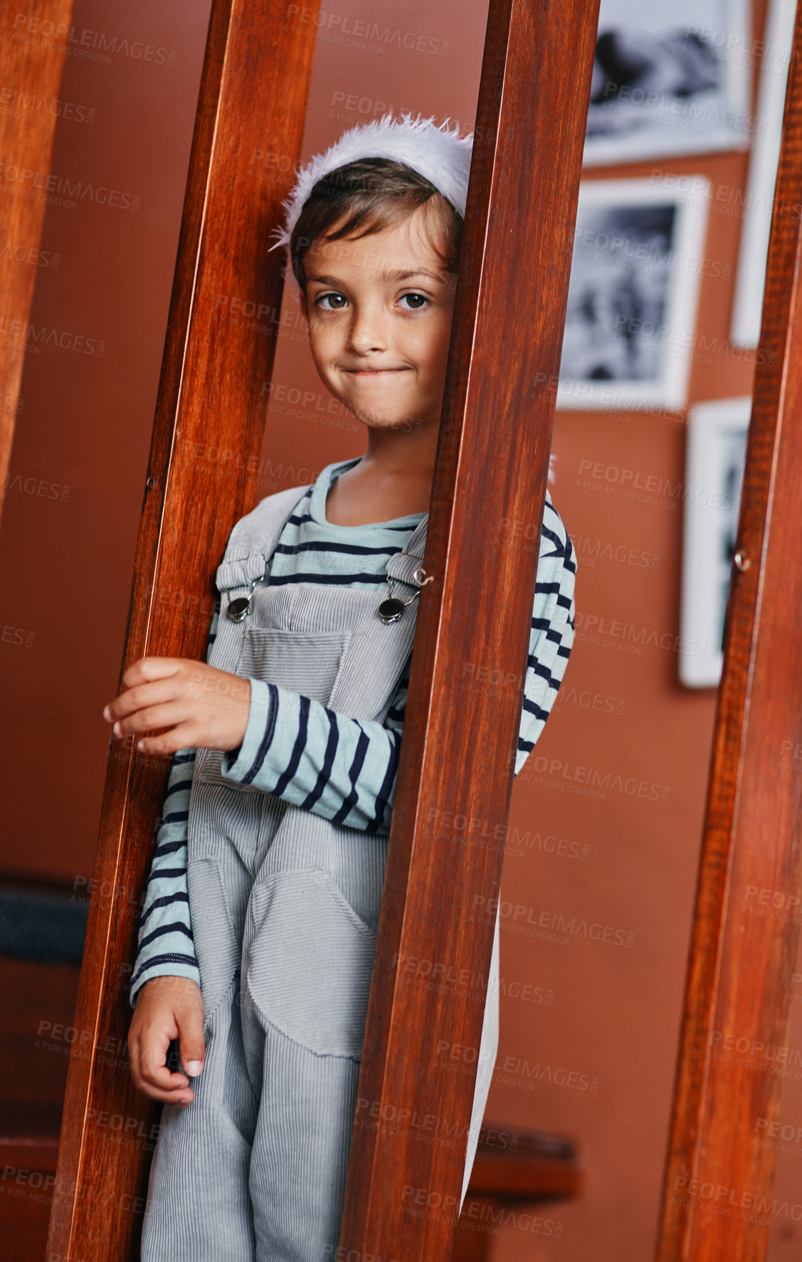 Buy stock photo Portrait of an adorable little boy at home during Christmas