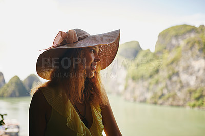 Buy stock photo Shot of a young woman enjoying a vacation in Vietnam