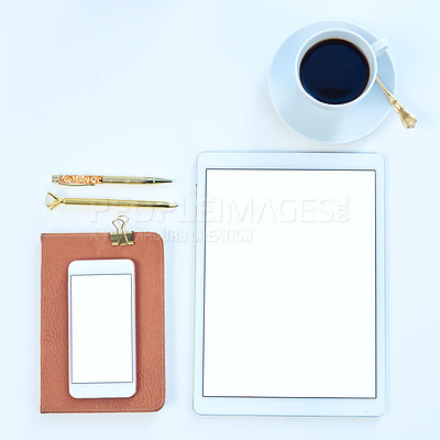 Buy stock photo High angle shot of objects on a table  with no people 