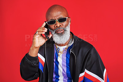 Buy stock photo Studio shot of a retro dressed man talking on the cellphone