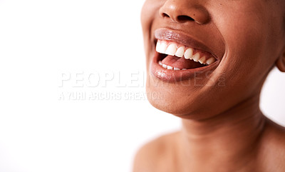 Buy stock photo Studio shot of an unrecognizable woman laughing against a white background