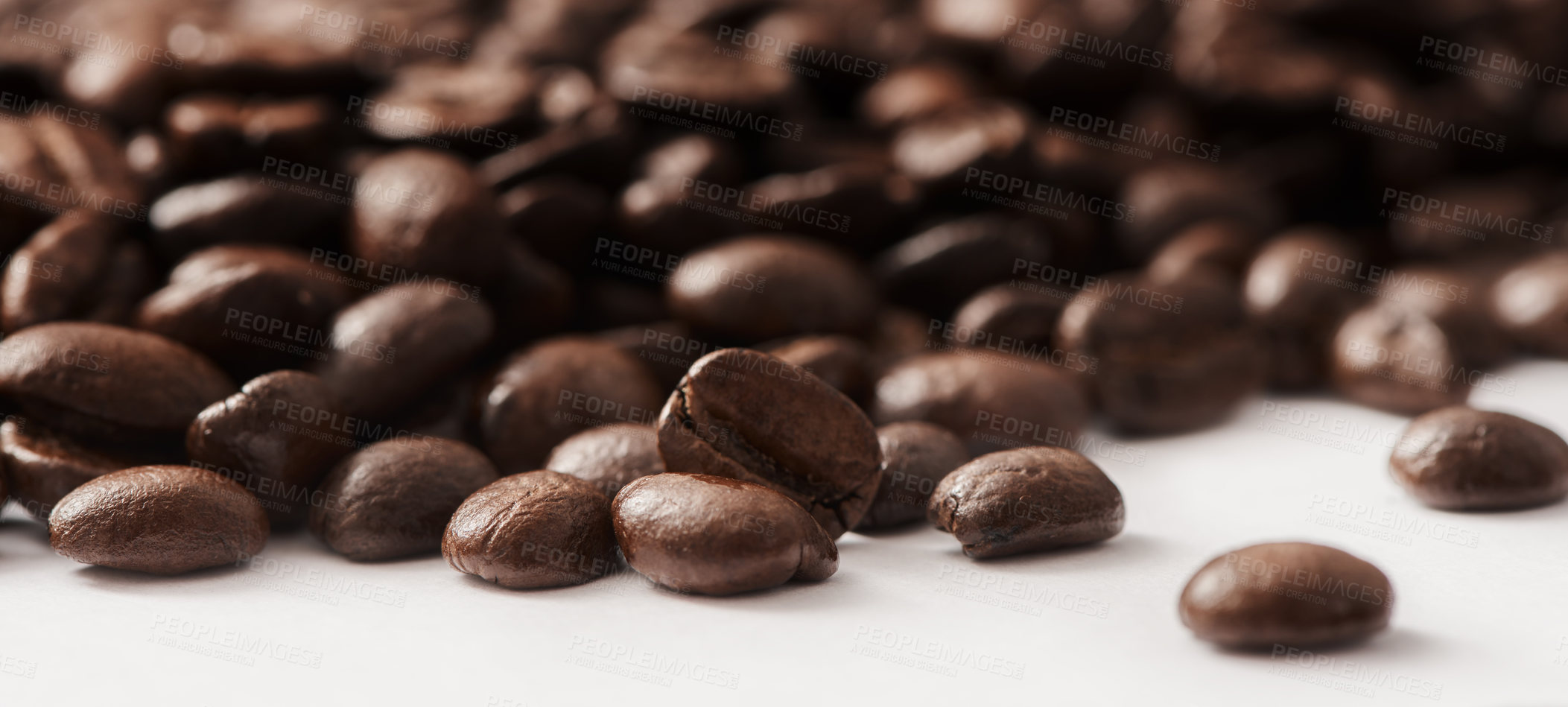 Buy stock photo Roast, texture and natural coffee beans for production, latte and agriculture with brewing process. Sustainability, organic and eco friendly farming with caffeine for beverage, industry and espresso