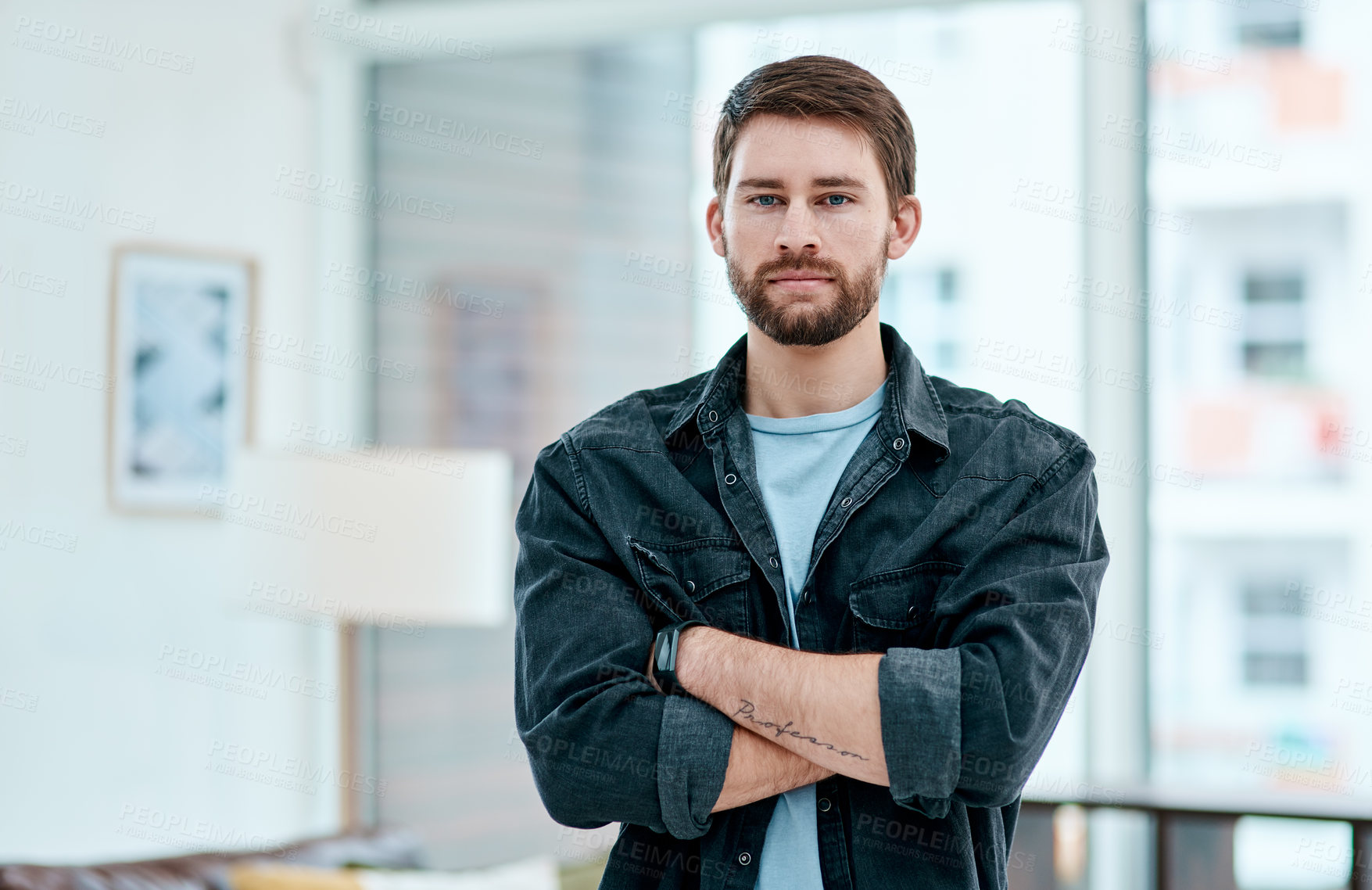 Buy stock photo Portrait of a confident young man at home