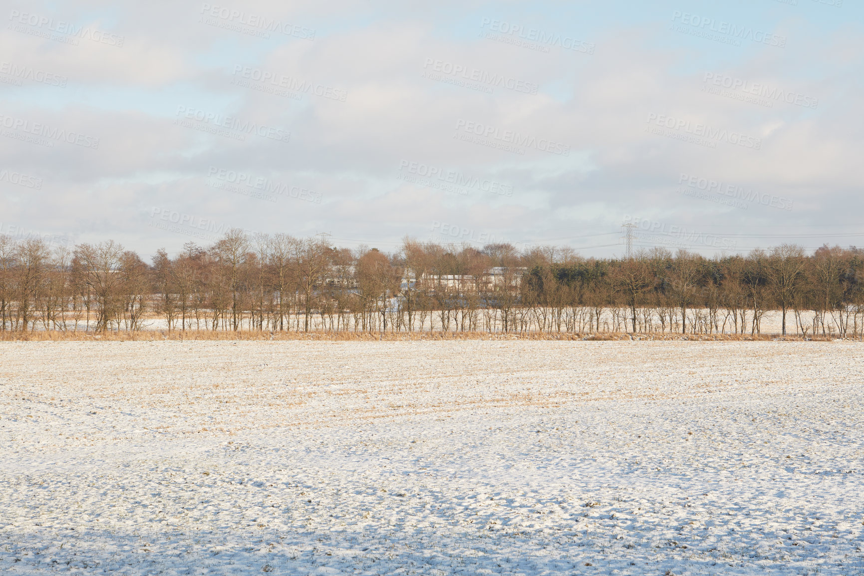 Buy stock photo Winter landscape on a sunny day with blue sky