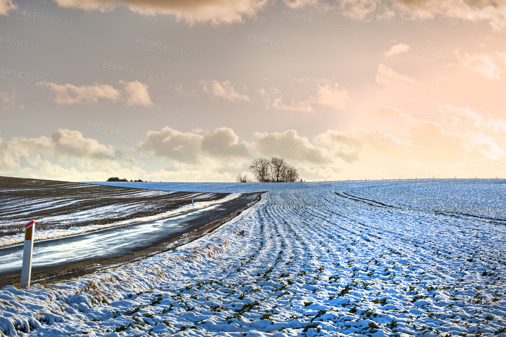 Buy stock photo Winter landscape on a sunny day with blue sky