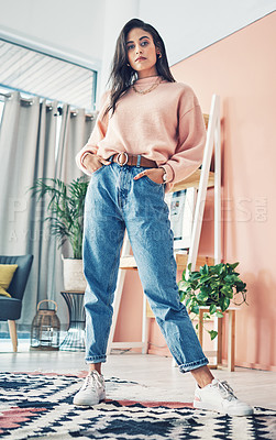 Buy stock photo Full length shot of a woman posing in a casual outfit