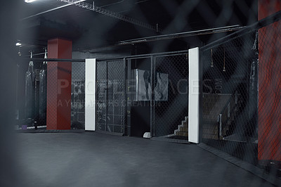 Buy stock photo Still life shot of a boxing ring in a gym